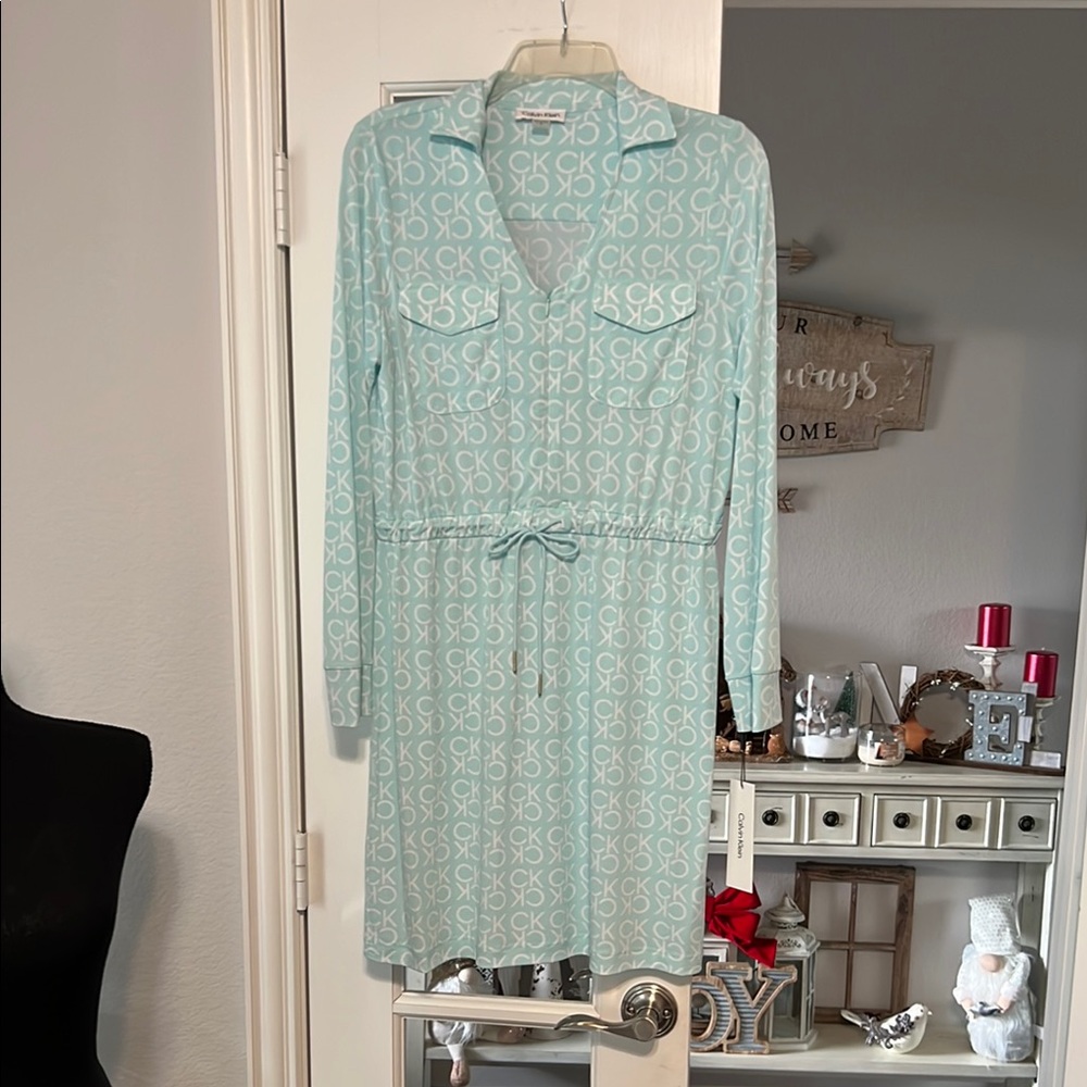 Calvin Klein Light Blue Patterned Women's Dress